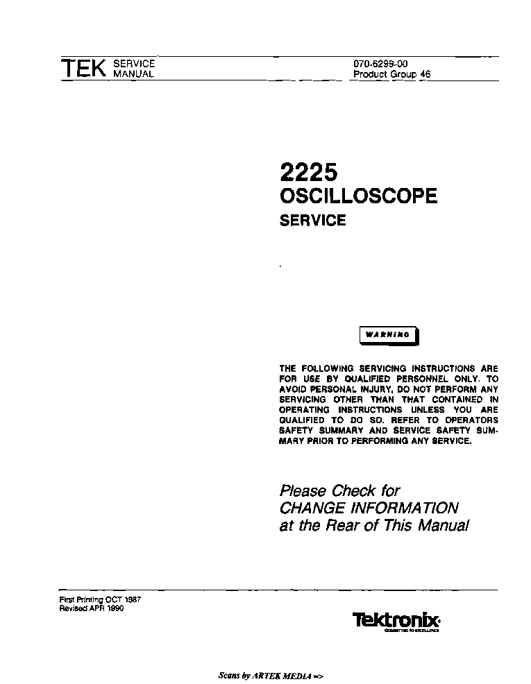 TEKTRONIX 2225 OSCILLOSCOPE SM service manual (1st page)