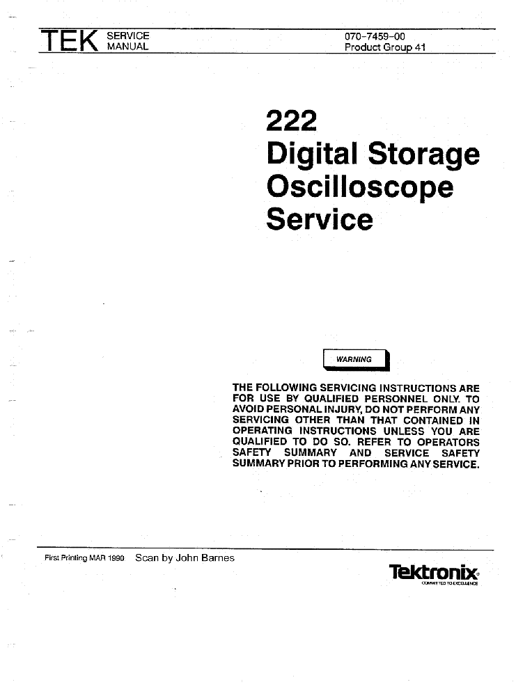 TEKTRONIX 222 SM service manual (1st page)