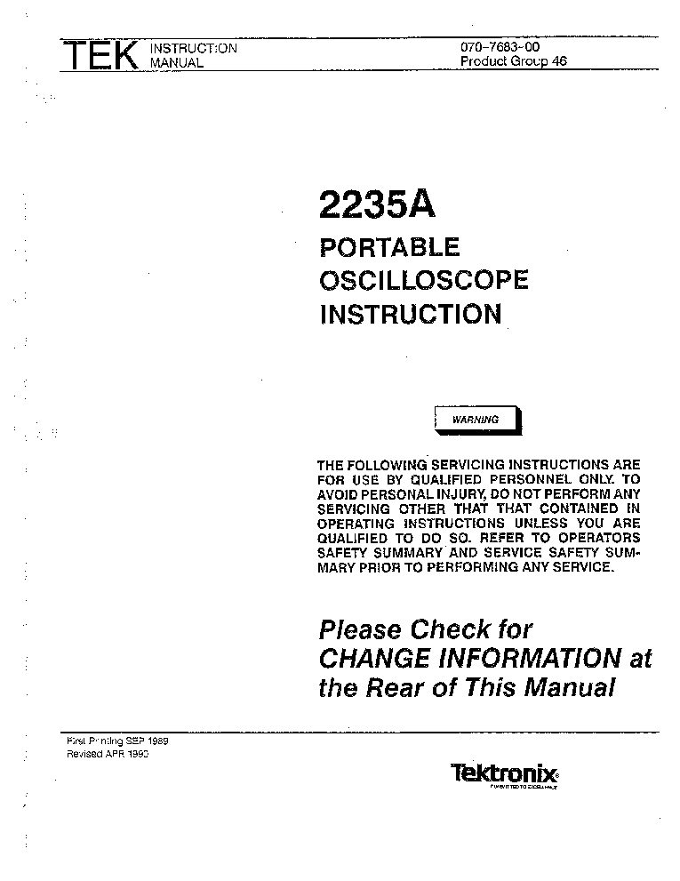 TEKTRONIX 2235A INSTRUCTION service manual (1st page)