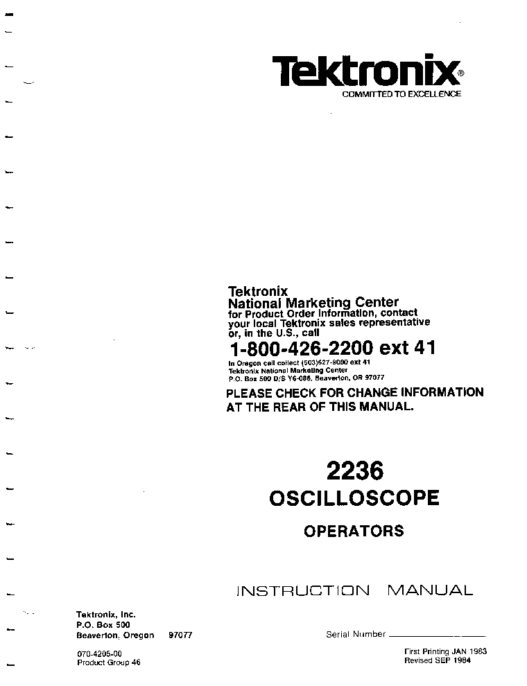 TEKTRONIX 2236 2X2MV,100MHZ OSCILLOSCOPE 1983 OP SM service manual (1st page)