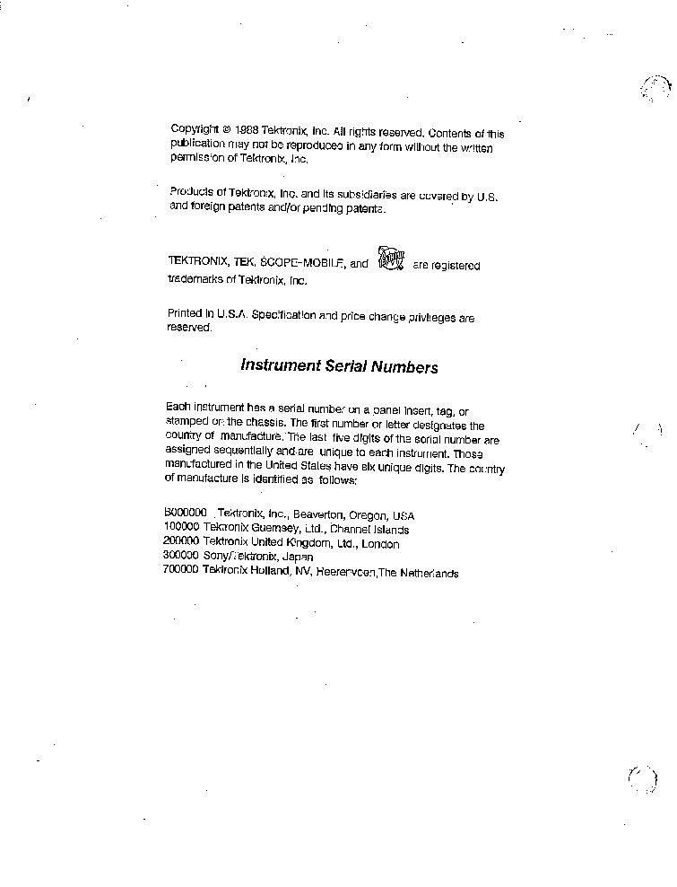 TEKTRONIX 2240 2X2MV,300MHZ DSO 1988 SM service manual (2nd page)
