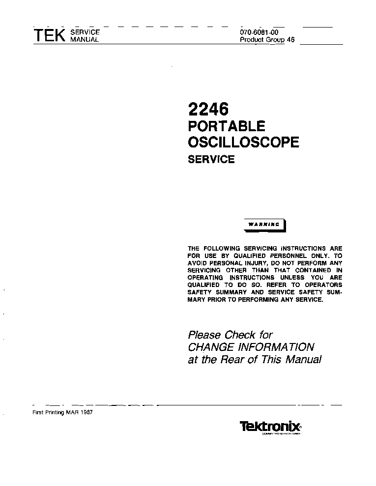 TEKTRONIX 2246 SM service manual (1st page)