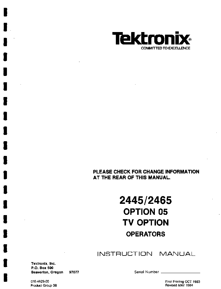TEKTRONIX 2445-2446-OPTION-05 TV OPTION 1983 OP SM service manual (1st page)