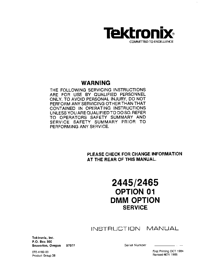 TEKTRONIX 2445-2465DMM-OPTION INSTRUCTION MANUAL service manual (1st page)