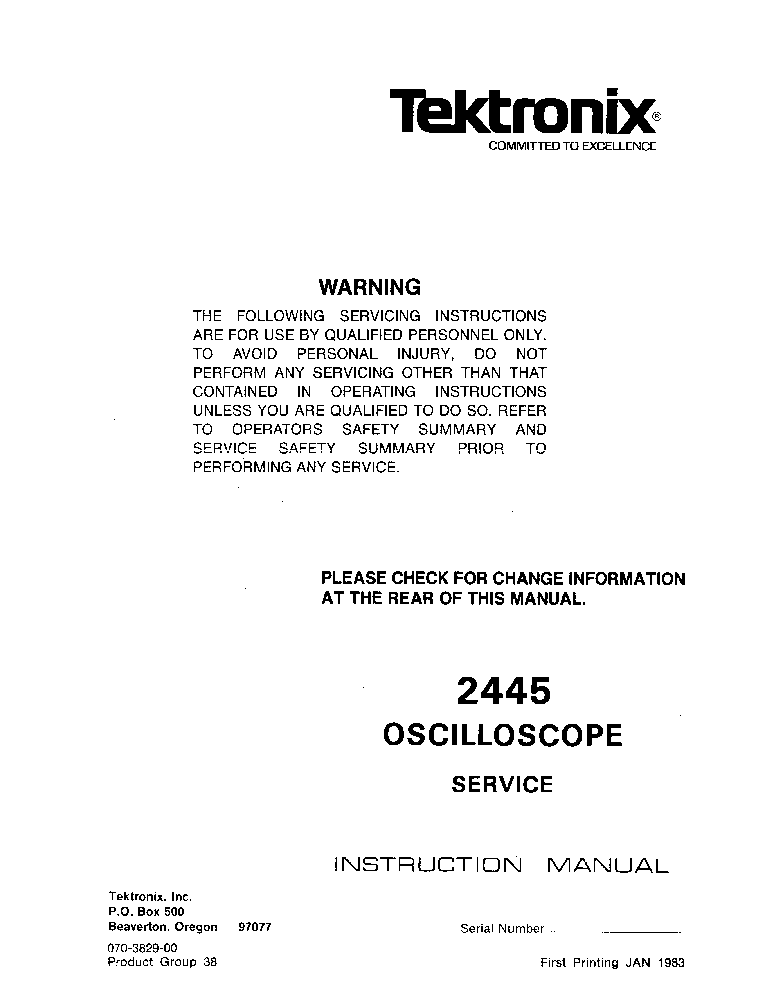 TEKTRONIX 2445 2X2MV 150MHZ PORTABLE OSCILLOSCOPE JAN83 FULL SM service manual (2nd page)