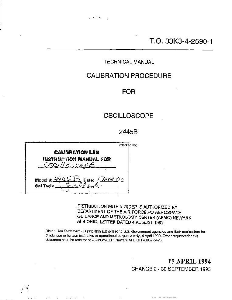 TEKTRONIX 2445B CALIBRATION service manual (1st page)