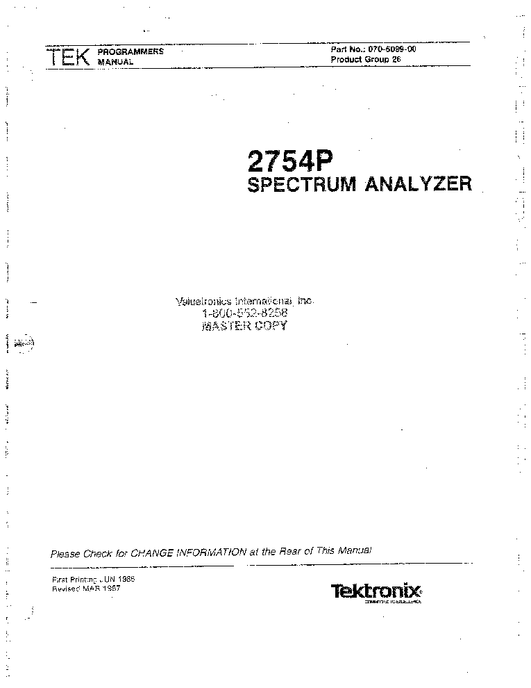TEKTRONIX 2754P SPECTRUM ANALYZER service manual (1st page)