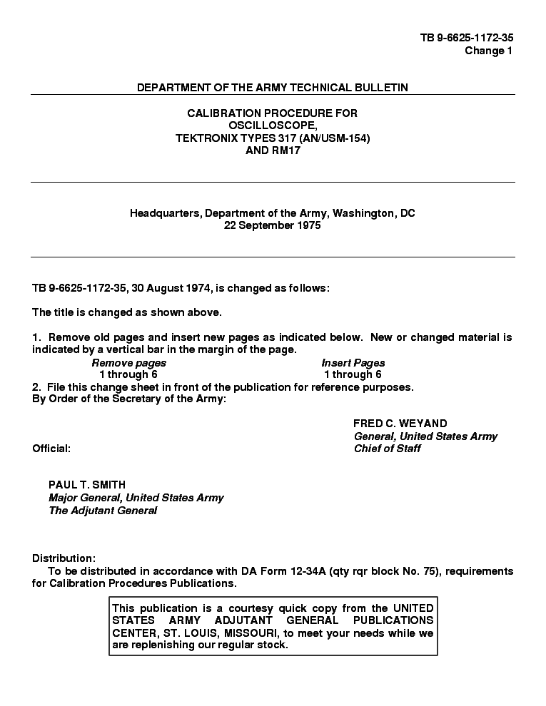 TEKTRONIX 317 AN-USM-154 RM17 OSCILLOSCOPE CALIBRATION service manual (1st page)