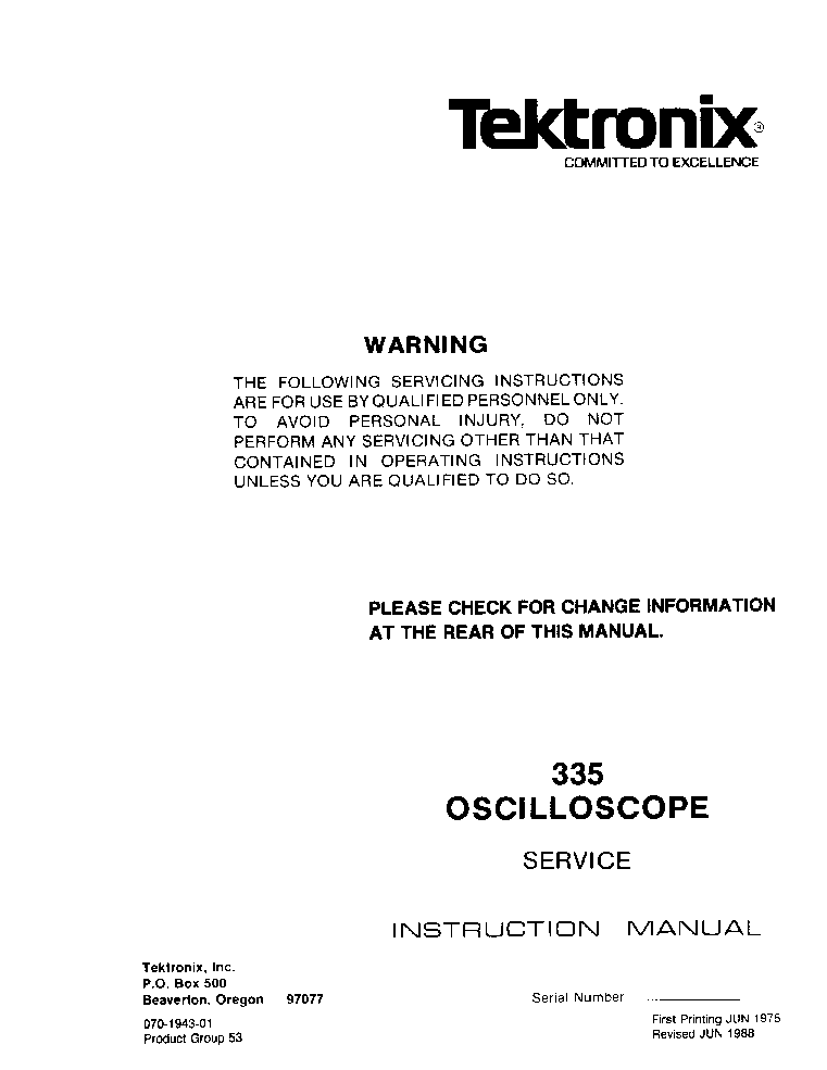 TEKTRONIX 335 OSCILLOSCOPE SM service manual (1st page)