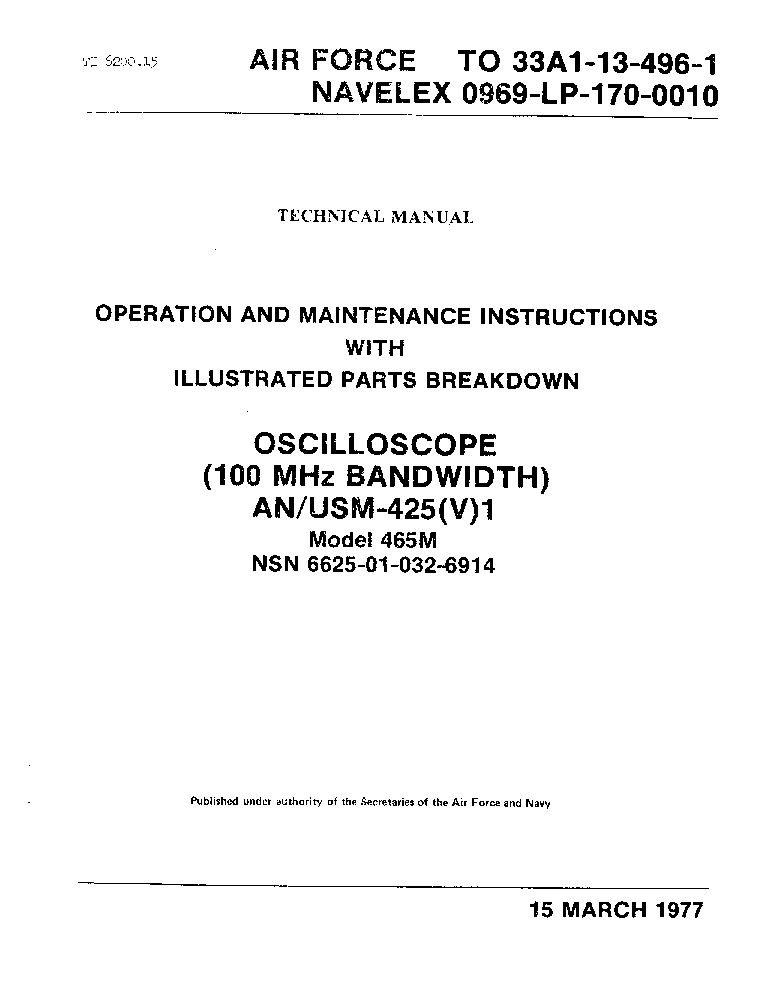 TEKTRONIX 465M MILITARY SM service manual (1st page)