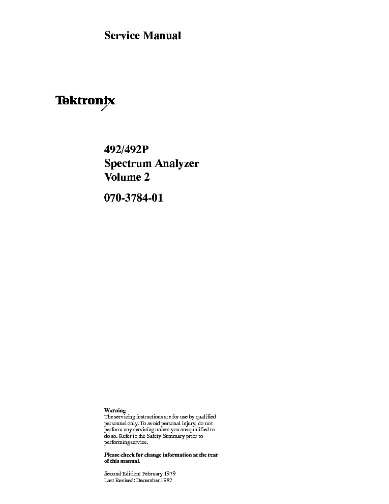 TEKTRONIX 492 492P VOL.2 SM service manual (1st page)