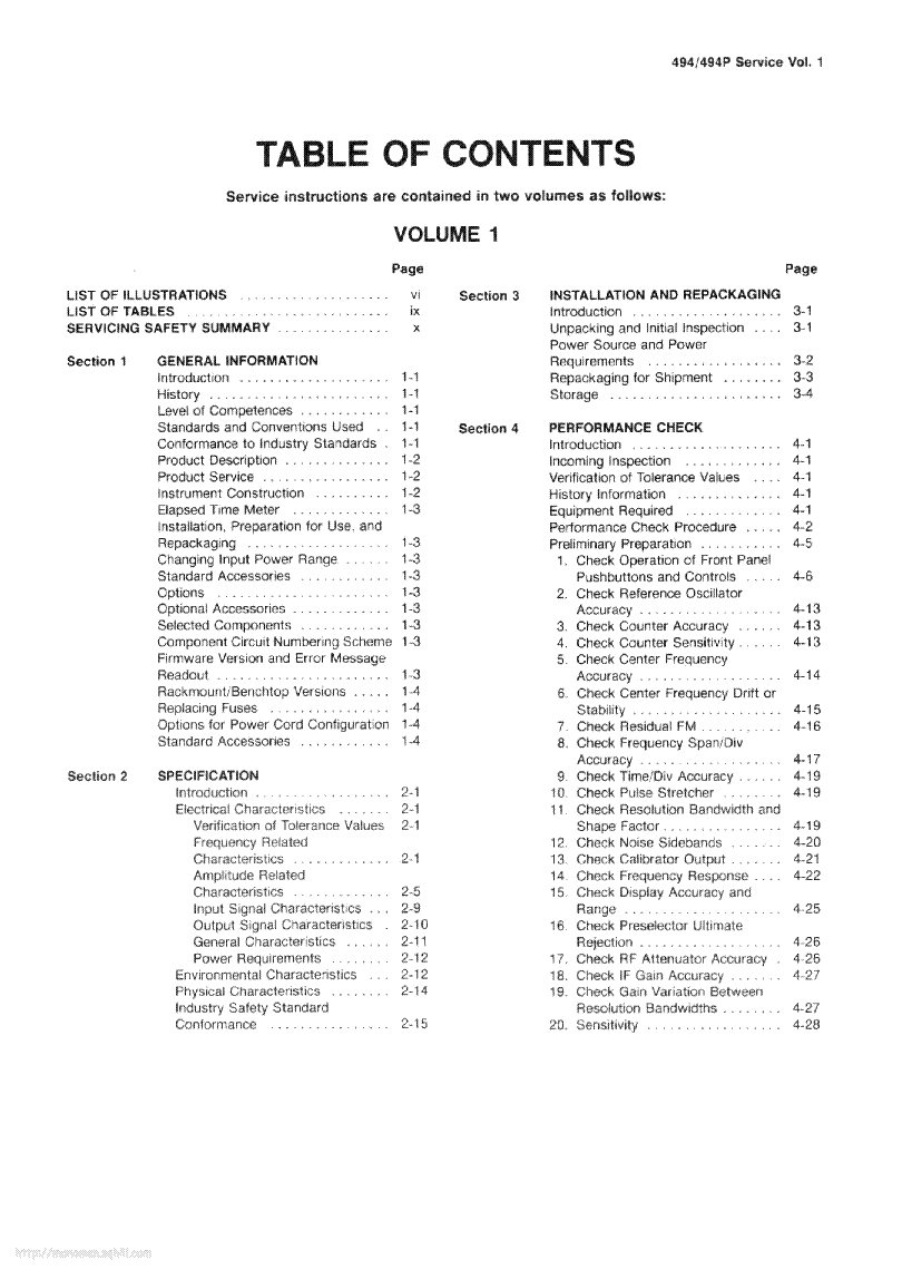 TEKTRONIX 494 P VOLUME1 service manual (2nd page)