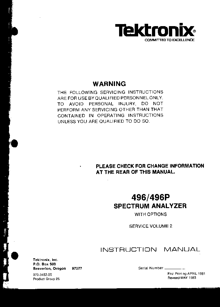 TEKTRONIX 496 496P SM service manual (2nd page)