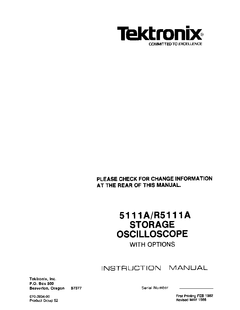 TEKTRONIX 5111A R5111A OSCILLOSCOPE service manual (1st page)