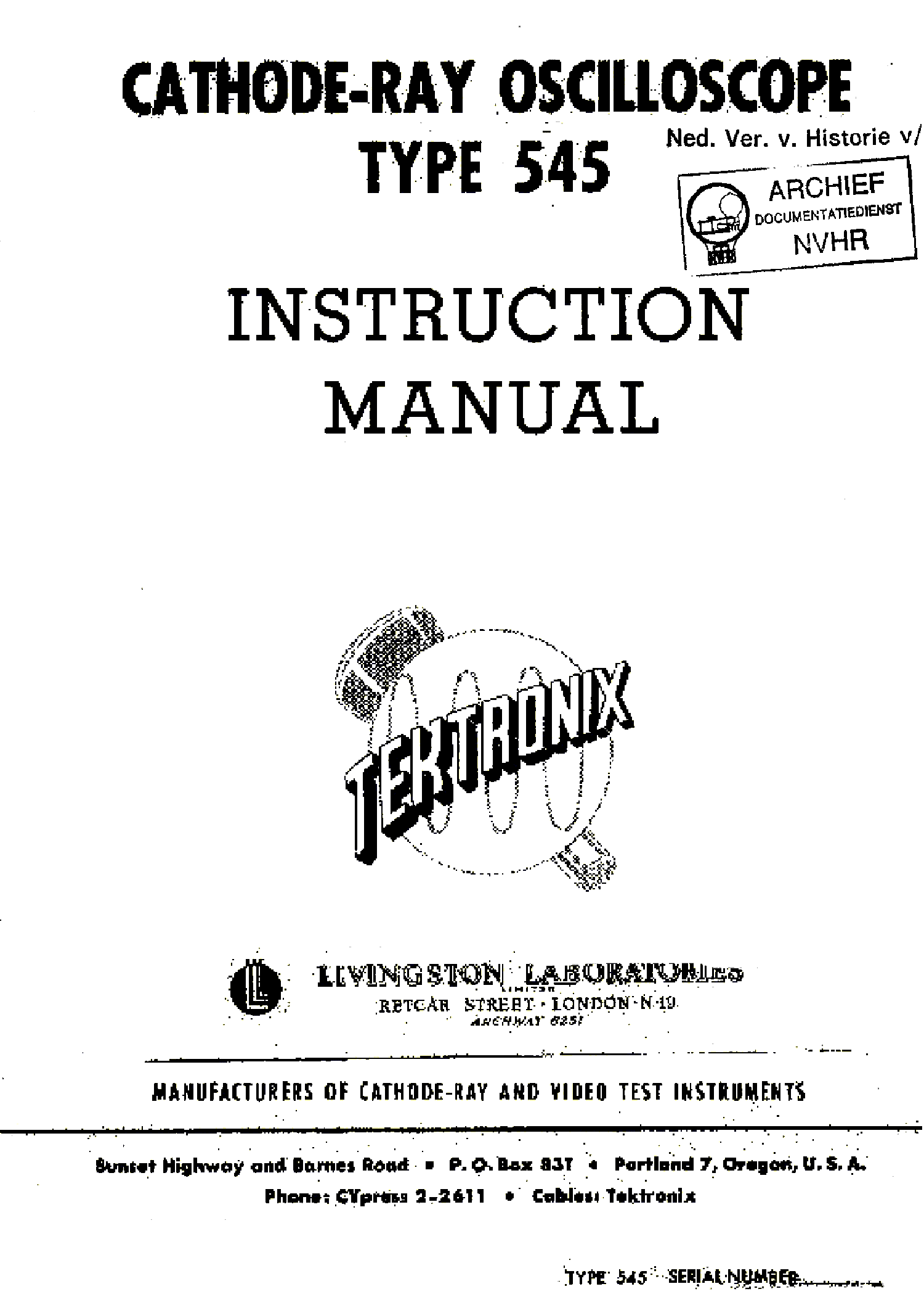 TEKTRONIX 545 50MV,30MHZ OSCILLOSCOPE SM service manual (1st page)