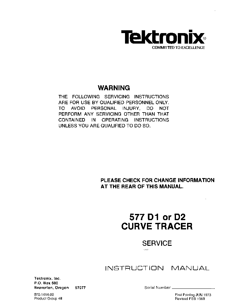 TEKTRONIX 577-D1 577-D2 CURVE TRACER SM service manual (2nd page)