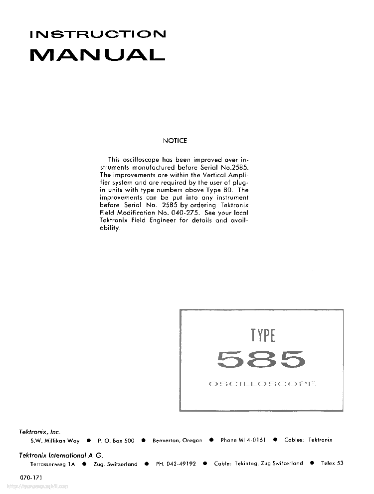 TEKTRONIX 585 service manual (1st page)