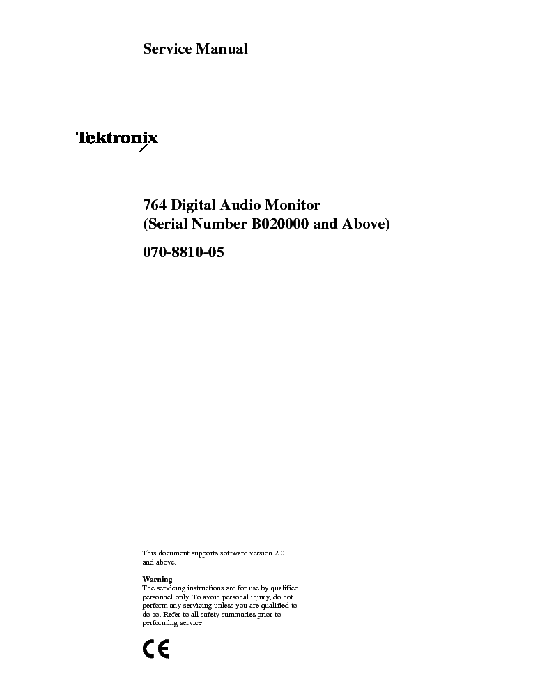 TEKTRONIX 764 DIGITAL AUDIO MONITOR service manual (1st page)