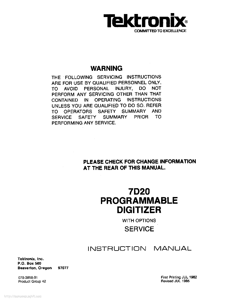 TEKTRONIX 7D20 service manual (1st page)