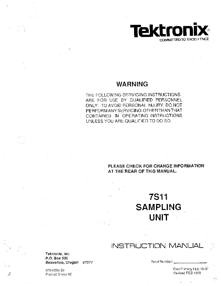 TEKTRONIX 7S11 SAMPLING-UNIT SM service manual (1st page)