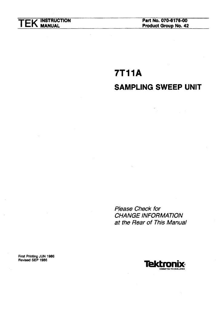 TEKTRONIX 7T11A DC-1GHZ SAMPLING PLUG-IN 7000 SERIES-SM service manual (1st page)