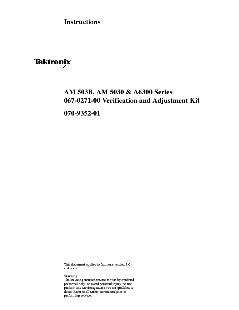 TEKTRONIX AM503B AM5030 AM6300 CALIBRATION KIT service manual (1st page)