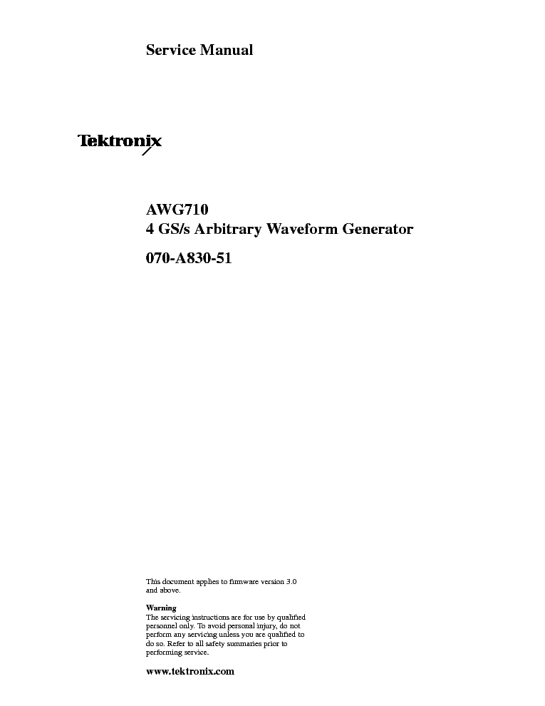 TEKTRONIX AWG710 ARBITRARY WAVEFORM GENERATOR service manual (1st page)