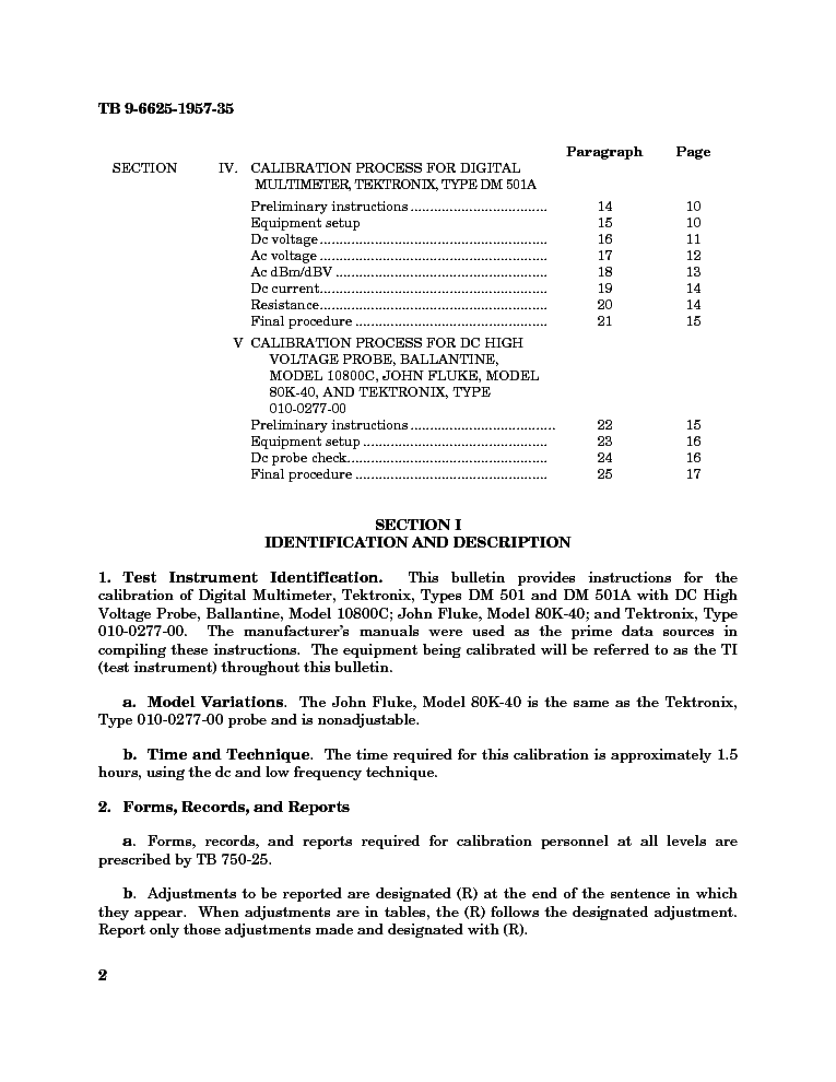 TEKTRONIX DM501 DVM CALIBRATING 1988 SM service manual (2nd page)