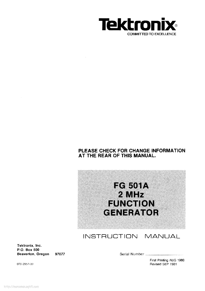 TEKTRONIX FG501A service manual (1st page)