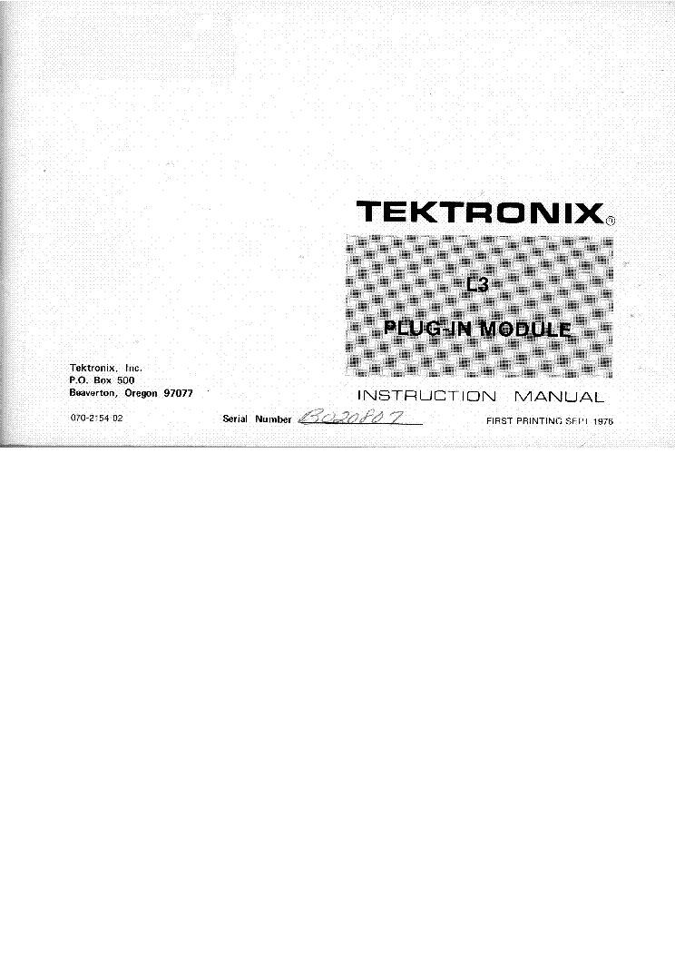 TEKTRONIX L3 PLUG-IN MODULE FOR-L5-SPECTRUM-ANALYZER-PLUG-IN 1976 SM service manual (1st page)