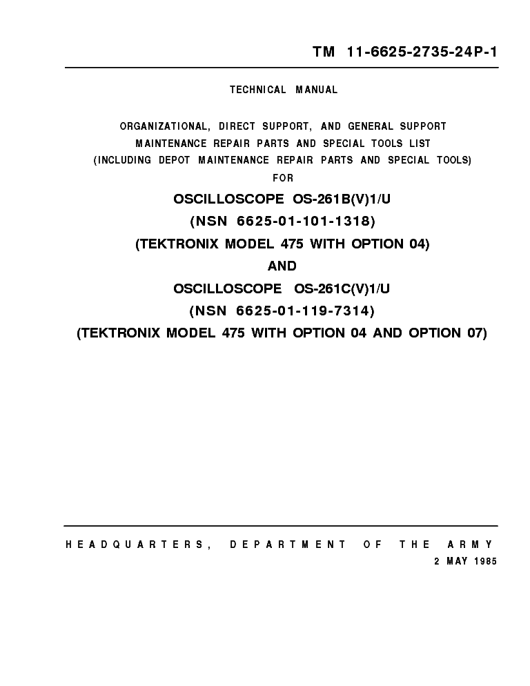 TEKTRONIX MODEL-475-04-07 OS-261B 261C SM service manual (1st page)