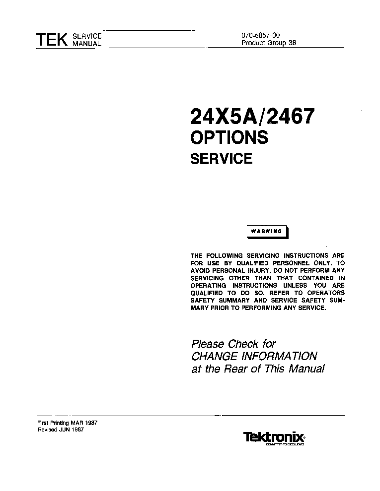 TEKTRONIX OPTION-01-05-06-09-10 FOR 2445A 2455A 2465A 2467 DSOS 1987 SM service manual (1st page)