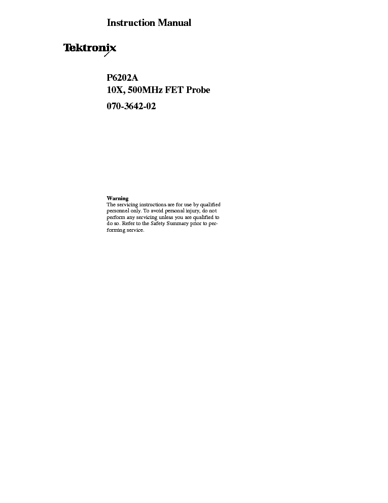 TEKTRONIX P6202 FET PROBE service manual (1st page)