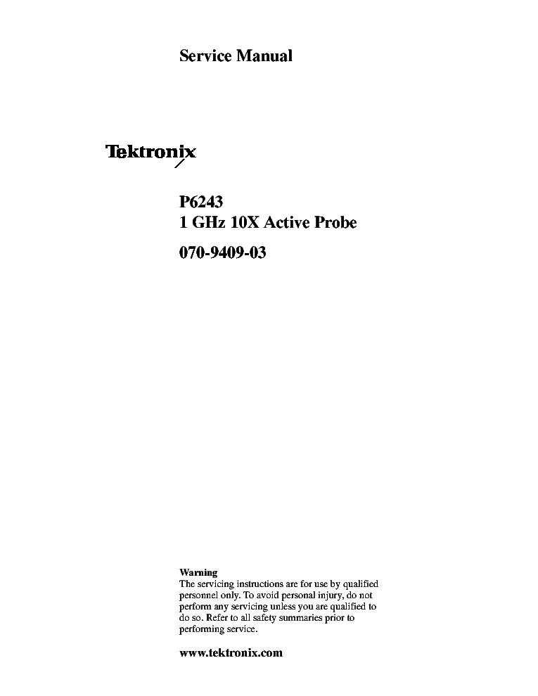 TEKTRONIX P6243 1GHZ ACTIVE PROBE service manual (1st page)