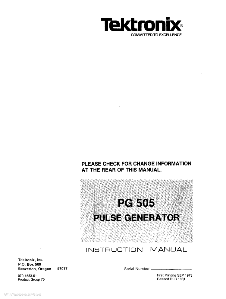 TEKTRONIX PG-505 PULSE-GENERATOR INSTRUCTION SCH service manual (1st page)
