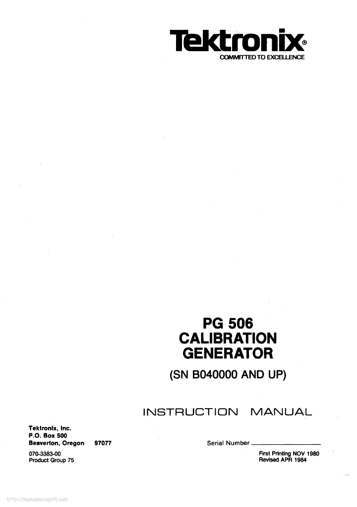 TEKTRONIX PG506 service manual (1st page)