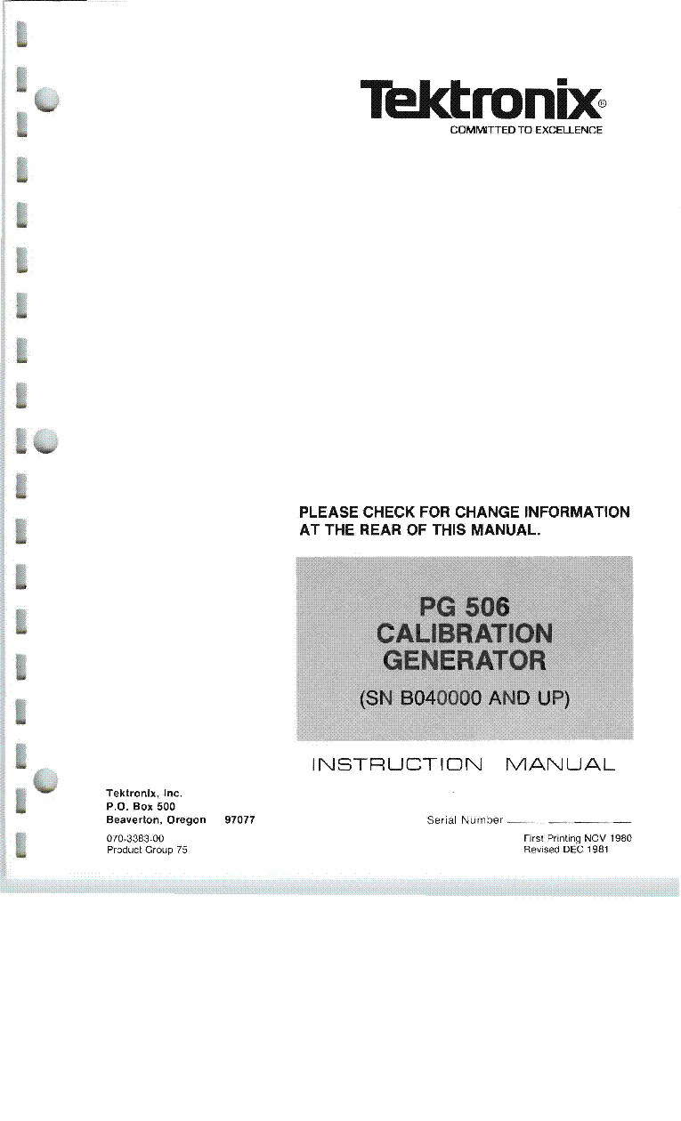 TEKTRONIX PG506 CALIBRATION GENERATOR INSTRUCTION MANUAL service manual (1st page)