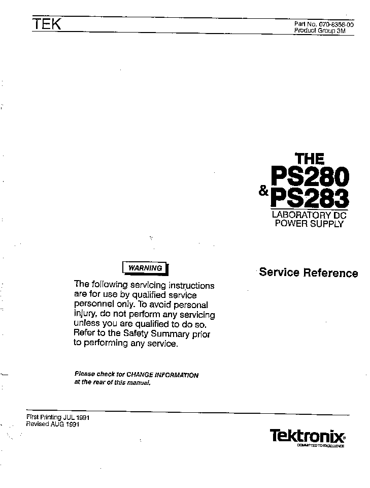 TEKTRONIX PS280 PS283 DC-POWER-SUPPLY SM service manual (1st page)