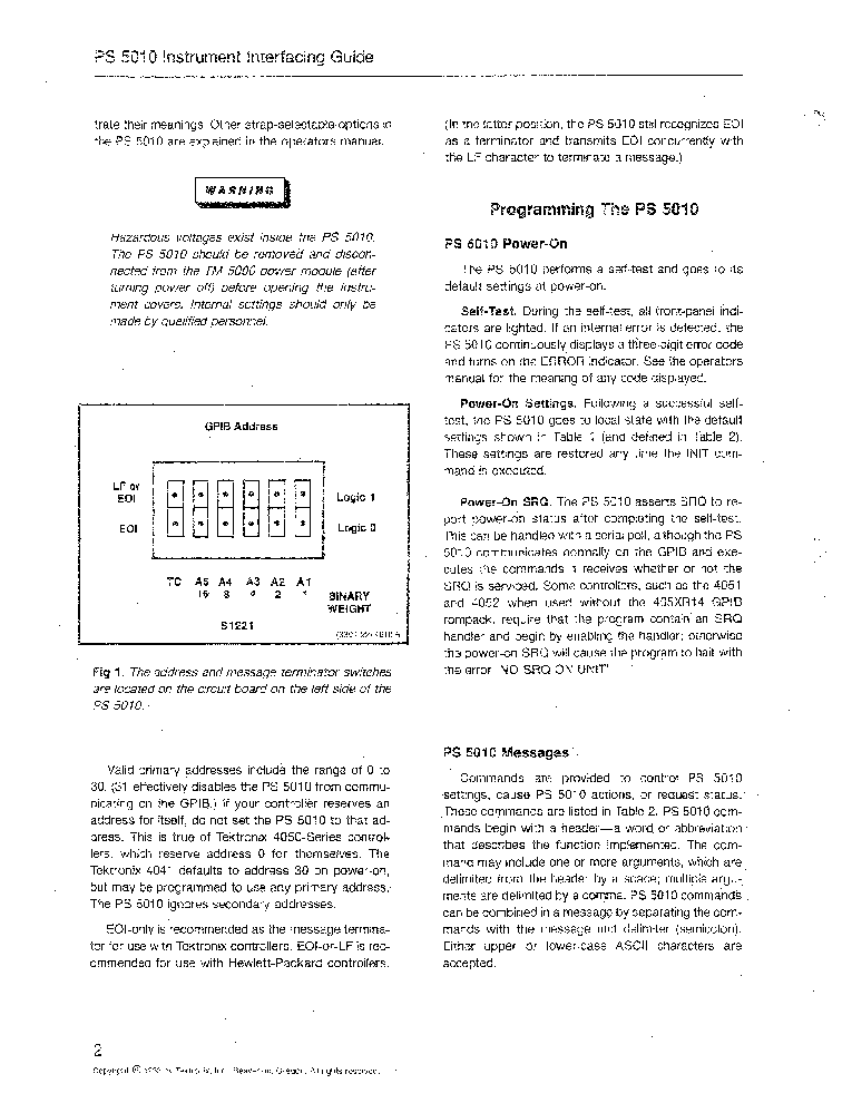 TEKTRONIX PS5010 3X POWER SUPPLY INTERFACING GUIDE 1983 SM service manual (2nd page)