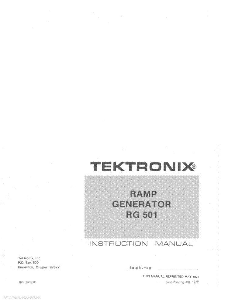 TEKTRONIX RG-501 RAMP-GENERATOR INSTRUCTION SCH service manual (1st page)