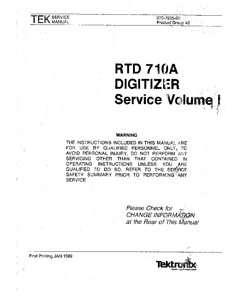 TEKTRONIX RTD710A DIGITIZER VOL1 service manual (1st page)
