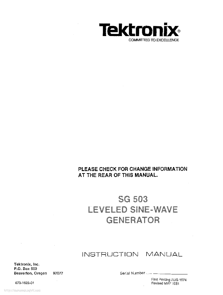 TEKTRONIX SG-503 SINE-WAVE-GENERATOR INSTRUCTION SCH service manual (1st page)