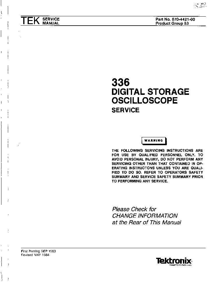 TEKTRONIX SONY 336A OSCILLOSCOPE SM service manual (1st page)