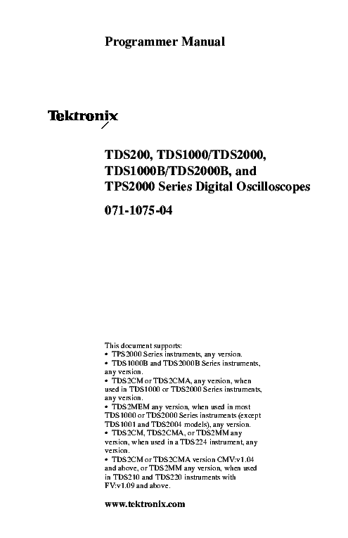 TEKTRONIX TDS2-CM-CMAS-MM-MEM PROGRAMMING 2011 SM service manual (1st page)