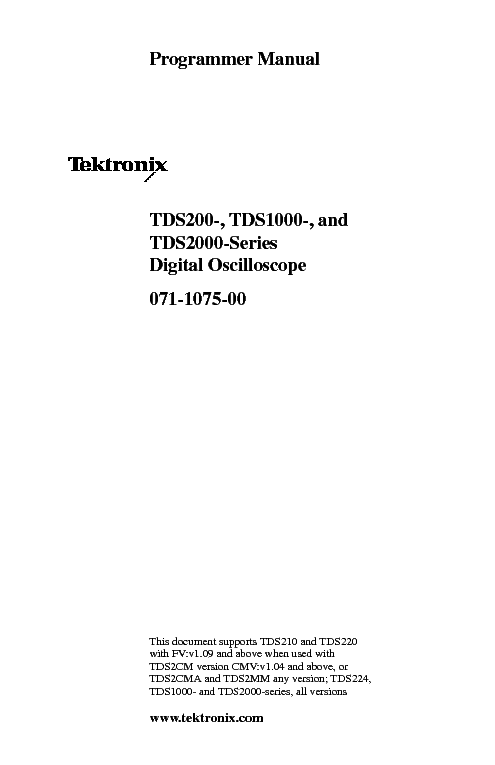 TEKTRONIX TDS200 TDS1000 TDS2000 PROGRAMMER MANUAL service manual (1st page)
