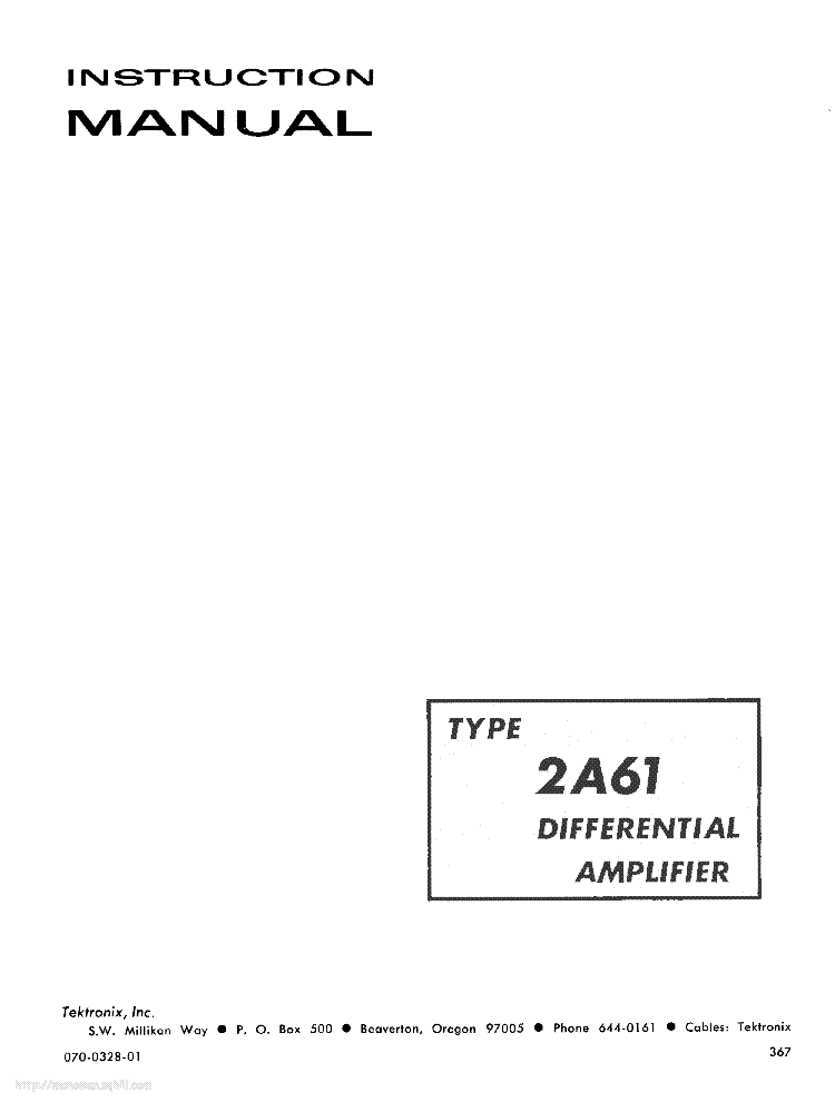 TEKTRONIX TYPE-2A61 DIFFERENTIAL-AMP INSTRUCTION SCH service manual (1st page)