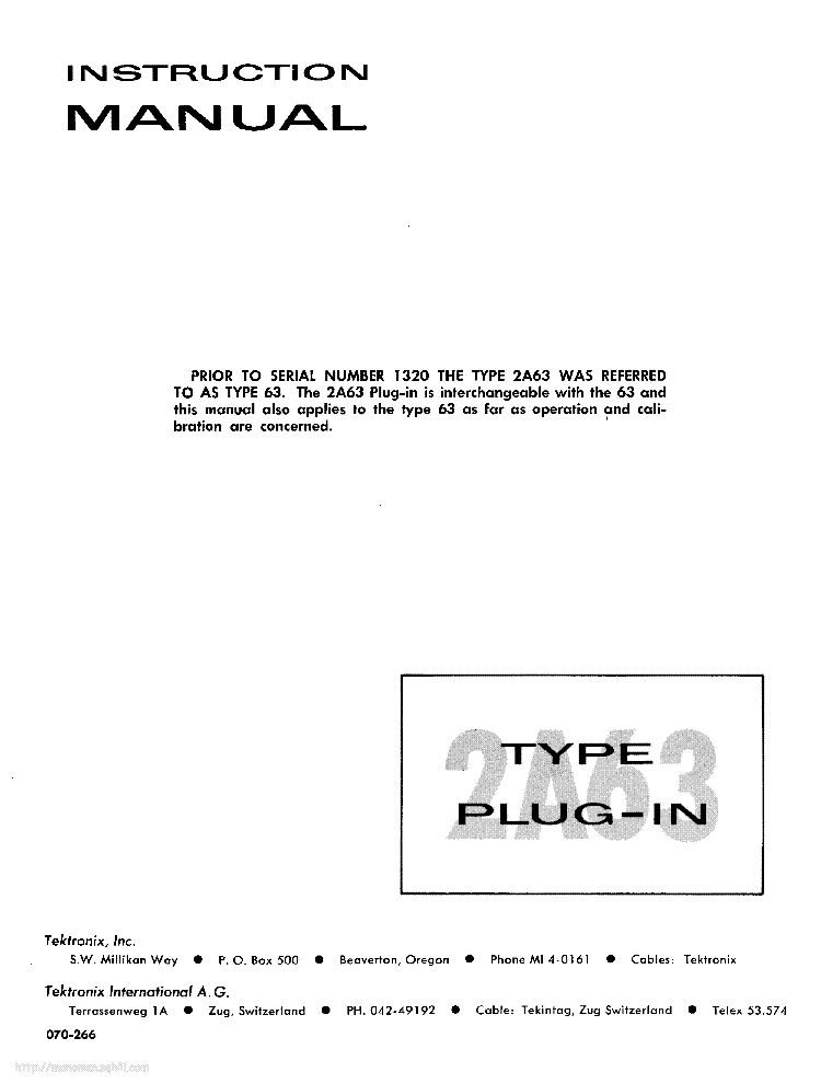 TEKTRONIX TYPE-2A63 PLUG-IN INSTRUCTION SCH service manual (1st page)