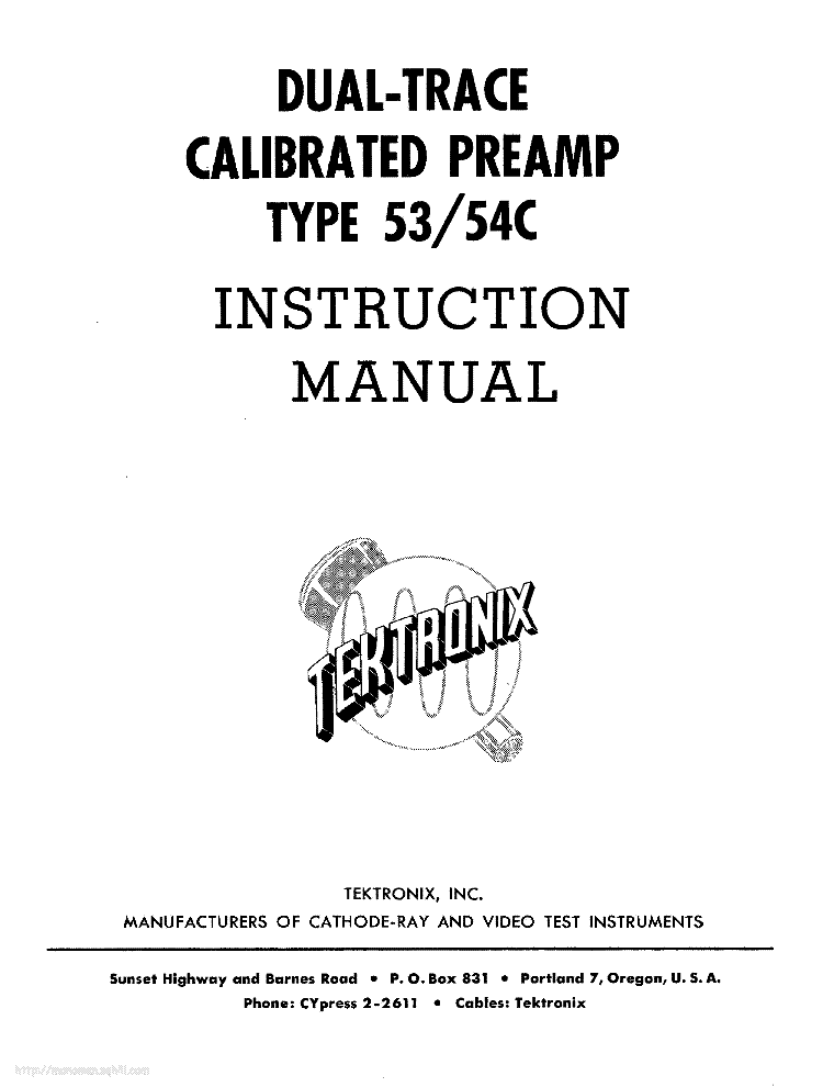 TEKTRONIX TYPE-53 54C DUAL-TRACE-CALIBRATED-PREAMP INSTRUCTION SCH service manual (1st page)