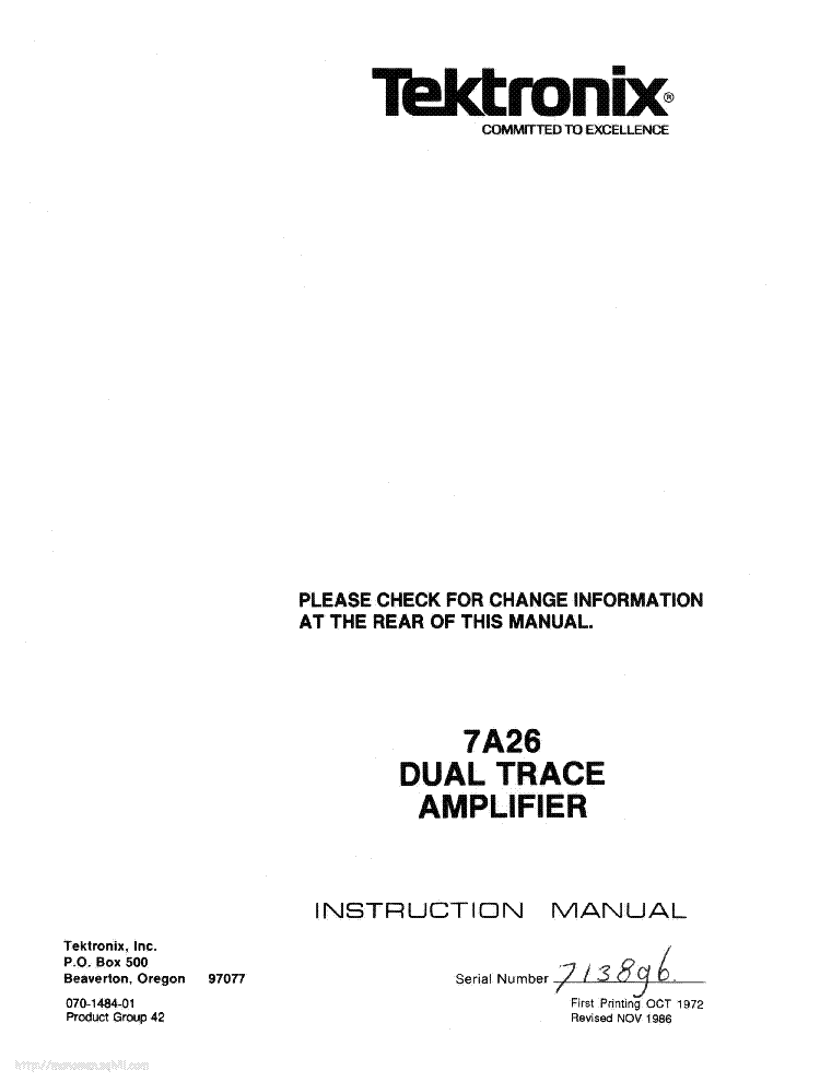 TEKTRONIX TYPE-7A26 DUAL-TRACE-AMPLIFIER INSTRUCTION SCH service manual (1st page)