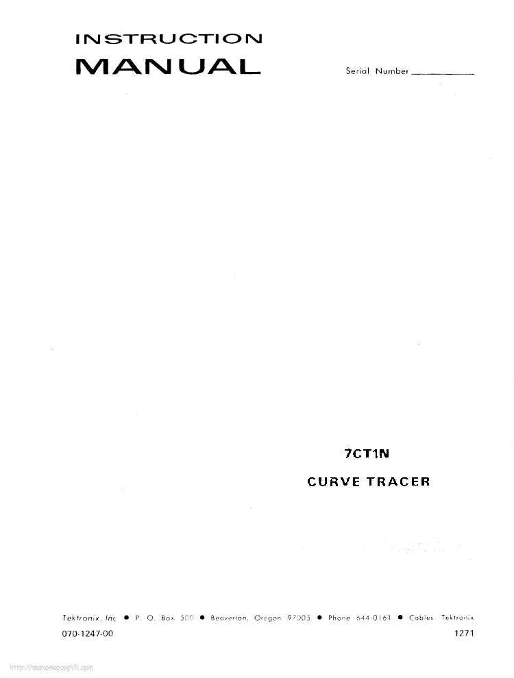 TEKTRONIX TYPE-7CT1N CURVE-TRACER INSTRUCTION SCH service manual (1st page)